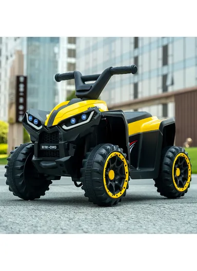 3 Years+Rechargeable Kids Ride-On Motor Bike with Bluetooth, Music, USB, Early Education, LED Dashboard Light &amp; Foot Pedal Accelerator (L69 x W41 x H47)cm - Yellow