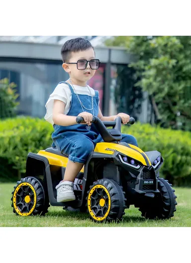 3 Years+Rechargeable Kids Ride-On Motor Bike with Bluetooth, Music, USB, Early Education, LED Dashboard Light &amp; Foot Pedal Accelerator (L69 x W41 x H47)cm - Yellow