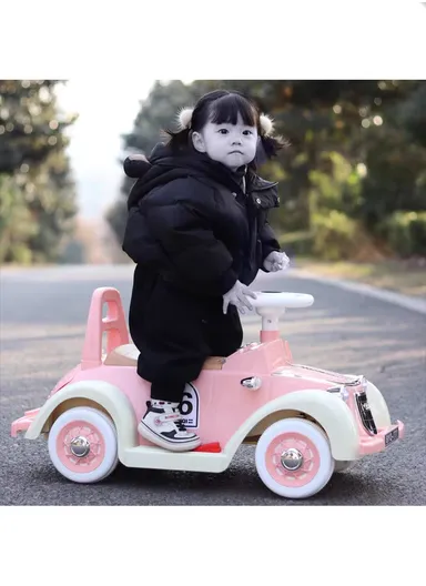 3 Years+ Rechargeable Ride-On Vintage Car with Bluetooth, 2 Speeds, Swing Function &amp; Shock Absorbers (L74 x W35 x H45)cm - Grey