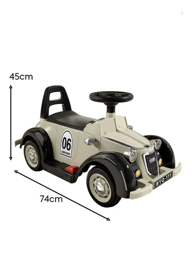 3 Years+ Rechargeable Ride-On Vintage Car with Bluetooth, 2 Speeds, Swing Function &amp; Shock Absorbers (L74 x W35 x H45)cm - Grey