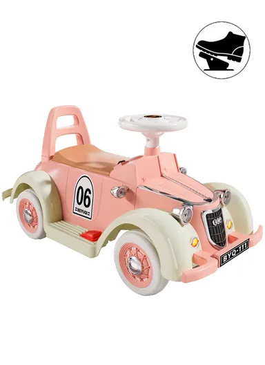 3 Years+ Rechargeable Ride-On Vintage Car with Bluetooth, 2 Speeds, Swing Function &amp; Shock Absorbers (L74 x W35 x H45)cm - Pink