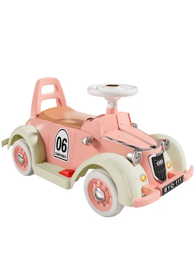 3 Years+ Rechargeable Ride-On Vintage Car with Bluetooth, 2 Speeds, Swing Function &amp; Shock Absorbers (L74 x W35 x H45)cm - Pink