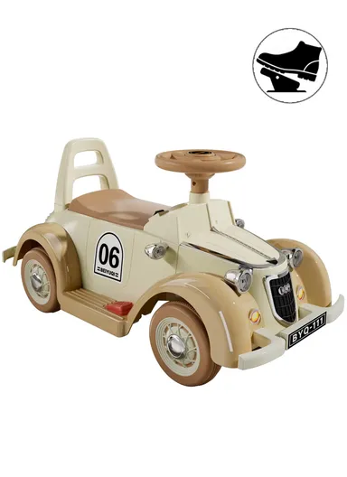 3 Years+ Rechargeable Ride-On Vintage Car with Bluetooth, 2 Speeds, Swing Function &amp; Shock Absorbers (L74 x W35 x H45)cm- Beige