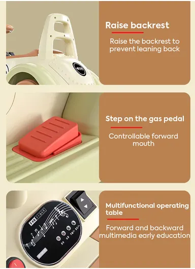 3 Years+ Rechargeable Ride-On Vintage Car with Bluetooth, 2 Speeds, Swing Function &amp; Shock Absorbers (L74 x W35 x H45)cm- Beige