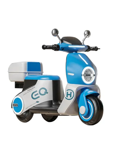 3 Years+Rechargeable Kids Ride-On Motor Bike with Bluetooth, LED Lights &amp; Rear Storage Box (L90 x W40 x H68)cm - Blue