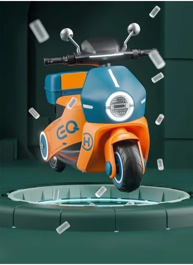 3 Years+Rechargeable Kids Ride-On Motor Bike with Bluetooth, LED Lights &amp; Rear Storage Box (L90 x W40 x H68)cm - Blue