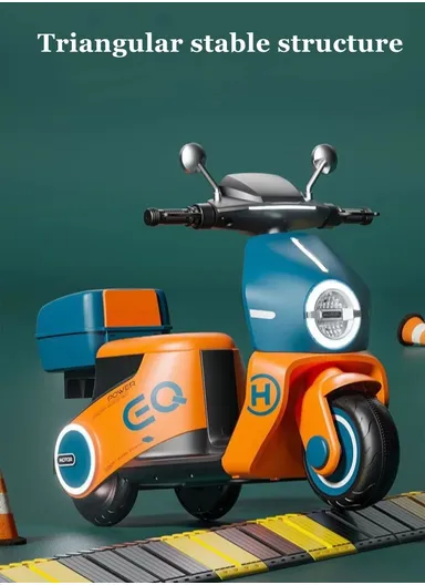 3 Years+Rechargeable Kids Ride-On Motor Bike with Bluetooth, LED Lights &amp; Rear Storage Box (L90 x W40 x H68)cm - Blue