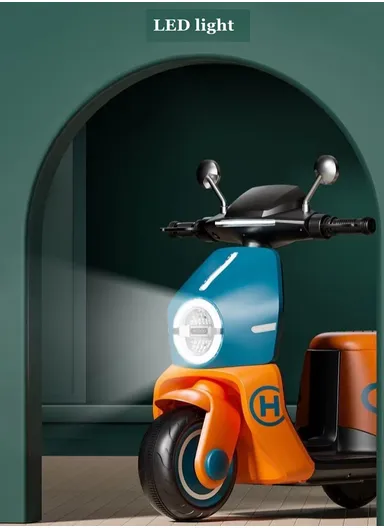 3 Years+Rechargeable Kids Ride-On Motor Bike with Bluetooth, LED Lights &amp; Rear Storage Box (L90 x W40 x H68)cm - Blue