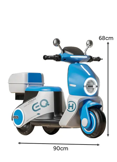 3 Years+Rechargeable Kids Ride-On Motor Bike with Bluetooth, LED Lights &amp; Rear Storage Box (L90 x W40 x H68)cm - Blue