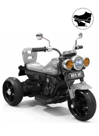 3 Years+ Rechargeable Kids Ride-On Motor Bike with Bluetooth, LED Lights &amp; Foot Accelerator - Grey