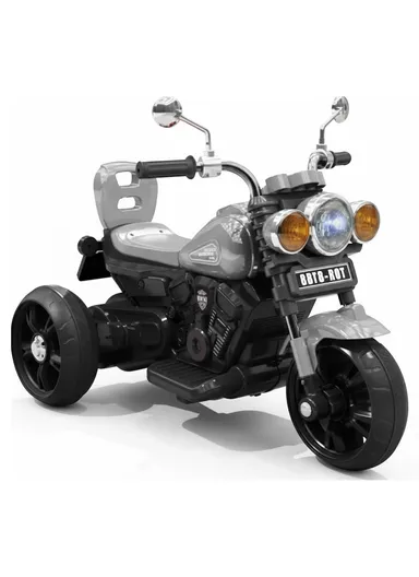 3 Years+ Rechargeable Kids Ride-On Motor Bike with Bluetooth, LED Lights &amp; Foot Accelerator - Grey