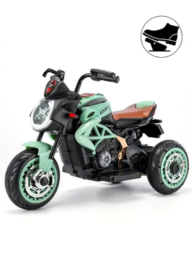 3 Years+Rechargeable Kids Ride-On Motor Bike with Bluetooth, LED Lights &amp; Realistic Sport Design (L95 x W58 x H45)cm – Green