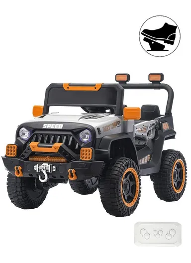 3 Years+ Rechargeable Kids Ride-On Jeep Car with Bluetooth, Remote Control, 2 Speeds, Swing Function &amp; Shock Absorbers (L105 x W63 x H68)cm – Grey