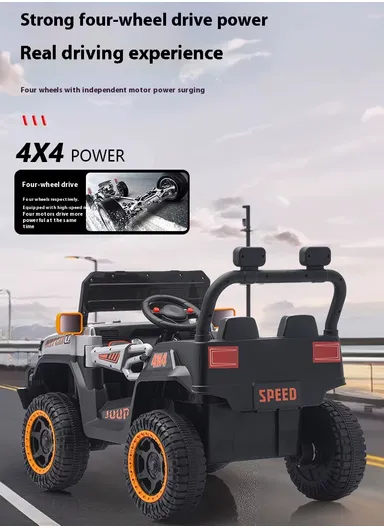 3 Years+ Rechargeable Kids Ride-On Jeep Car with Bluetooth, Remote Control, 2 Speeds, Swing Function &amp; Shock Absorbers (L105 x W63 x H68)cm – Grey