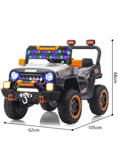 3 Years+ Rechargeable Kids Ride-On Jeep Car with Bluetooth, Remote Control, 2 Speeds, Swing Function &amp; Shock Absorbers (L105 x W63 x H68)cm – Grey