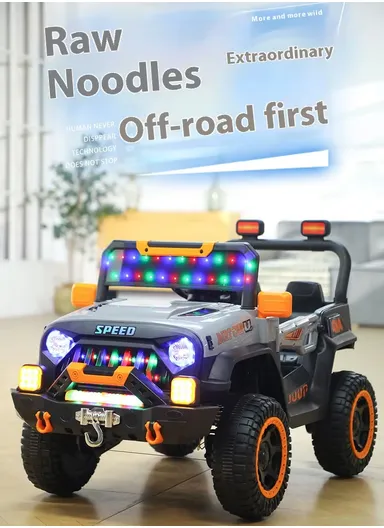 3 Years+ Rechargeable Kids Ride-On Jeep Car with Bluetooth, Remote Control, 2 Speeds, Swing Function &amp; Shock Absorbers (L105 x W63 x H68)cm – Grey