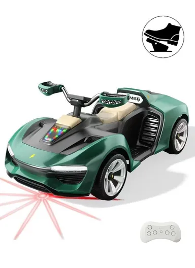 3 Years+ Rechargeable Kids Ride-On Sports Car with Bluetooth, Remote Control, 4 Motors, Swing Function &amp; Shock Absorbers (L130 x W61.8 x H51.5)cm – Green 