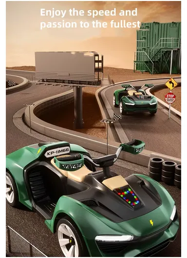 3 Years+ Rechargeable Kids Ride-On Sports Car with Bluetooth, Remote Control, 4 Motors, Swing Function &amp; Shock Absorbers (L130 x W61.8 x H51.5)cm – Green 