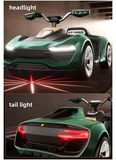 3 Years+ Rechargeable Kids Ride-On Sports Car with Bluetooth, Remote Control, 4 Motors, Swing Function &amp; Shock Absorbers (L130 x W61.8 x H51.5)cm – Green 