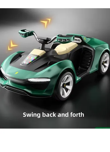 3 Years+ Rechargeable Kids Ride-On Sports Car with Bluetooth, Remote Control, 4 Motors, Swing Function &amp; Shock Absorbers (L130 x W61.8 x H51.5)cm – Green 