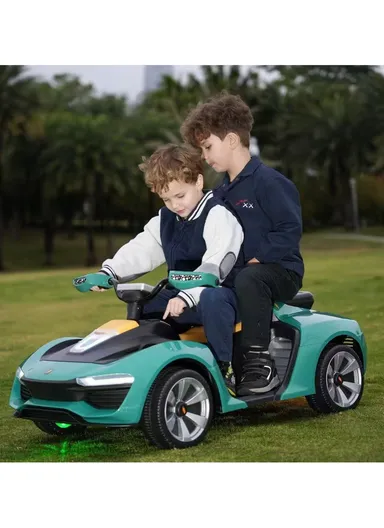 3 Years+ Rechargeable Kids Ride-On Sports Car with Bluetooth, Remote Control, 4 Motors, Swing Function &amp; Shock Absorbers (L130 x W61.8 x H51.5)cm – Green 