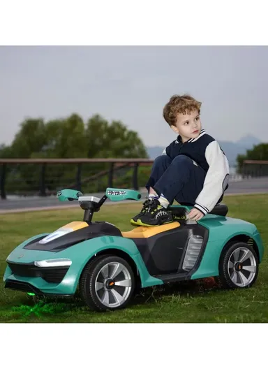3 Years+ Rechargeable Kids Ride-On Sports Car with Bluetooth, Remote Control, 4 Motors, Swing Function &amp; Shock Absorbers (L130 x W61.8 x H51.5)cm – Green 