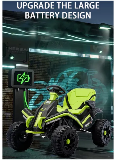 3 Years+ Rechargeable Kids Ride-On ATV Car with Bluetooth, Remote Control, 2 Speeds, Swing Function &amp; Shock Absorbers (L102 × W73 × H65)cm – Green