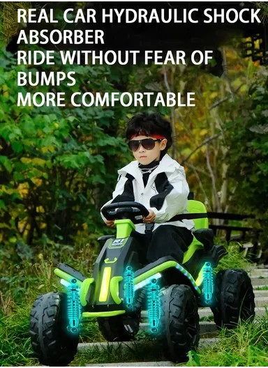 3 Years+ Rechargeable Kids Ride-On ATV Car with Bluetooth, Remote Control, 2 Speeds, Swing Function &amp; Shock Absorbers (L102 × W73 × H65)cm – Green