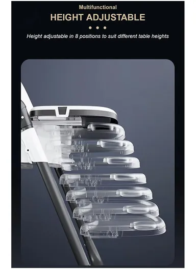 6 Months+ Adjustable Baby High Chair With Recline, Folding Function, PU Leather Seat, 6-Level Height Adjustment, Wheel Brake &amp; Detachable Tray (L51 x W77 x H106)cm – Blue