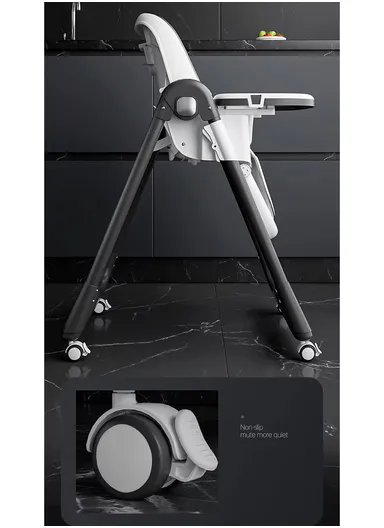 6 Months+ Adjustable Baby High Chair With Recline, Folding Function, PU Leather Seat, 6-Level Height Adjustment, Wheel Brake &amp; Detachable Tray (L51 x W77 x H106)cm – Blue