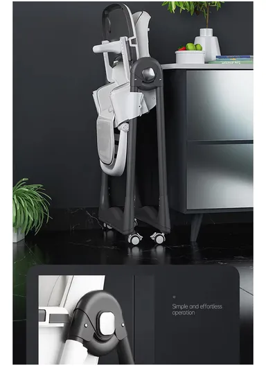 6 Months+ Adjustable Baby High Chair With Recline, Folding Function, PU Leather Seat, 6-Level Height Adjustment, Wheel Brake &amp; Detachable Tray (L51 x W77 x H106)cm – Blue