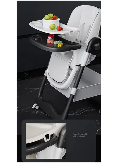 6 Months+ Adjustable Baby High Chair With Recline, Folding Function, PU Leather Seat, 6-Level Height Adjustment, Wheel Brake &amp; Detachable Tray (L51 x W77 x H106)cm – Pink