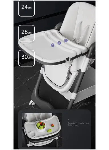 6 Months+ Adjustable Baby High Chair With Recline, Folding Function, PU Leather Seat, 6-Level Height Adjustment, Wheel Brake &amp; Detachable Tray (L51 x W77 x H106)cm – Pink