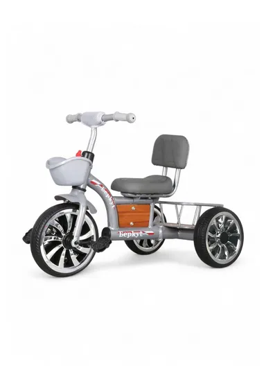 2–6 Years Iron Frame Kids Tricycle with Backrest Seat, Storage Basket &amp; Handles Y-TS2751 - Grey