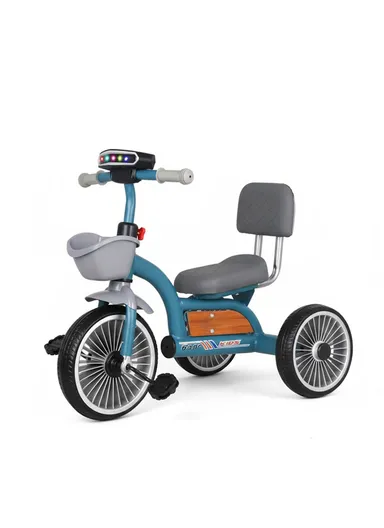 2–6 Years Iron Frame Kids Tricycle with Backrest Seat, Music &amp; Light, Front Storage Basket &amp; Handles Y-TS2752 – Blue