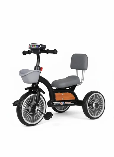 2–6 Years Iron Frame Kids Tricycle with Backrest Seat, Music &amp; Light, Front Storage Basket &amp; Handles Y-TS2752 – Black