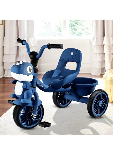 2–6 Years Kids Tricycle with Music, LED Lights &amp; Storage Basket Y-TS892 (L70 × W50 × H57)cm – Dark Blue