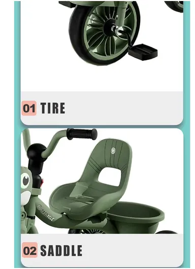 2–6 Years Kids Tricycle with Music, LED Lights &amp; Storage Basket Y-TS892 (L70 × W50 × H57)cm – Dark Blue