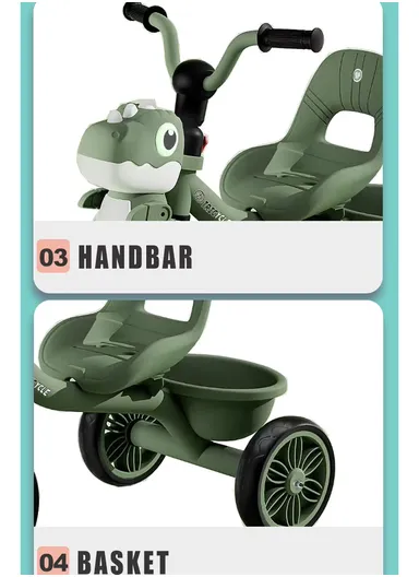 2–6 Years Kids Tricycle with Music, LED Lights &amp; Storage Basket Y-TS892 (L70 × W50 × H57)cm – Dark Blue