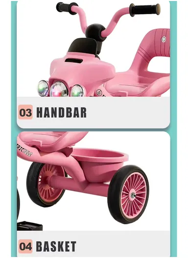 2–6 Years Kids Tricycle with Music, LED Lights &amp; Rear Basket Y-TS891 (L70 × W50 × H57)cm – Blue 