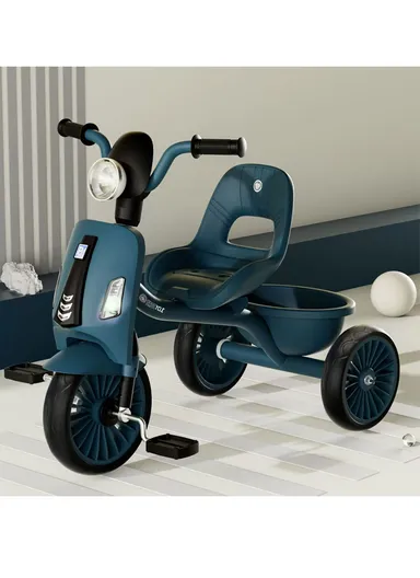 2–6 Years Kids Tricycle with Music, LED Lights &amp; Rear Basket Y-TS874B (L70 × W50 × H57)cm – Blue 