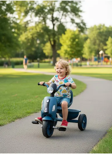2–6 Years Kids Tricycle with Music, LED Lights &amp; Rear Basket Y-TS874B (L70 × W50 × H57)cm – Blue 