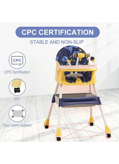 6 Months+ Adjustable 2 In 1 Baby High Chair with Safety Harness, Feeding Tray &amp; Storage Basket TF-HC360-P (L66 × W61 × H92)cm – Yellow