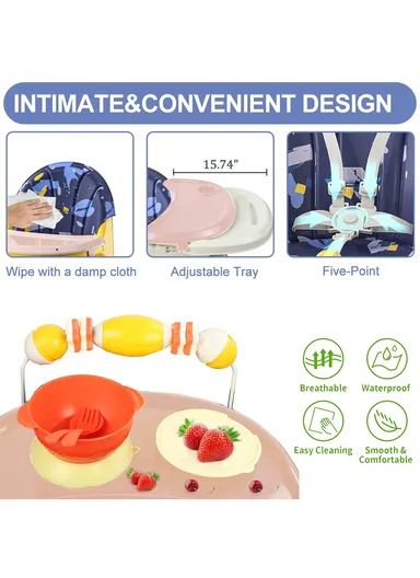 6 Months+ Adjustable 2 In 1 Baby High Chair with Safety Harness, Feeding Tray &amp; Storage Basket TF-HC360-B (L66 × W61 × H92)cm – Pink