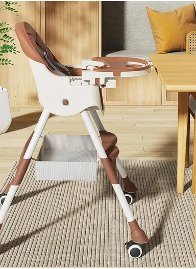 6-36 Month 2 In 1 Baby High Chair, Dining Chair, Playtime Chair, Foldable Booster Seat With 360° Wheels, Safety Belt, Storage Bag &amp; Removable Double-Tray for Toddler &amp; Infant Y-HC401 (H97 x W65 x D73)cm - Blue