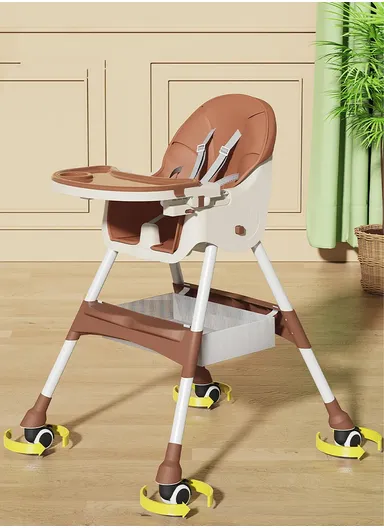 6-36 Month 2 In 1 Baby High Chair, Dining Chair, Playtime Chair, Foldable Booster Seat With 360° Wheels, Safety Belt, Storage Bag &amp; Removable Double-Tray for Toddler &amp; Infant Y-HC401 (H97 x W65 x D73)cm - Blue