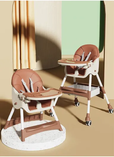 6-36 Month Baby High Chair, Dining Chair, Playtime Chair, Foldable Booster Seat With 360° Wheels, Safety Belt, Storage Bag &amp; Removable Double-Tray for Toddler &amp; Infant Y-HC401 (H97 x W65 x D73)cm - Pink