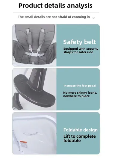 6–36 Month Baby High Chair, Multi-Functional Dining &amp; Playtime Chair, Foldable Booster Seat with Safety Belt, Adjustable Tray &amp; Easy One-Key Folding System Y-HC006F (L98 x W66 x H48)cm – Purple