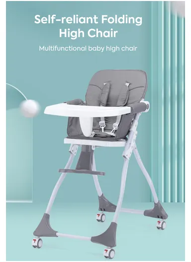 6–36 Month Baby High Chair, Multi-Functional Dining &amp; Playtime Chair, Foldable Booster Seat with Safety Belt, Adjustable Tray &amp; Easy One-Key Folding System Y-HC006F (L98 x W66 x H48)cm – Purple