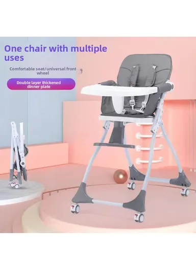 6–36 Month Baby High Chair, Multi-Functional Dining &amp; Playtime Chair, Foldable Booster Seat with Safety Belt, Adjustable Tray &amp; Easy One-Key Folding System Y-HC006F (L98 x W66 x H48)cm – Brown